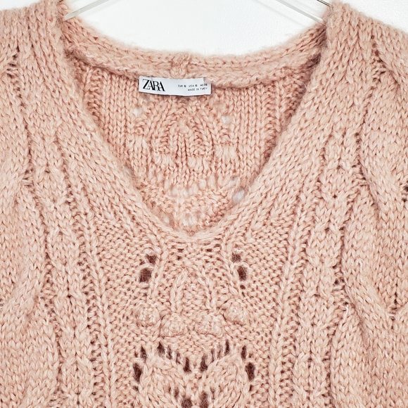 Zara size S wool alpaca blend longline v neck cable knit sweater vest oversized - Picture 4 of 8